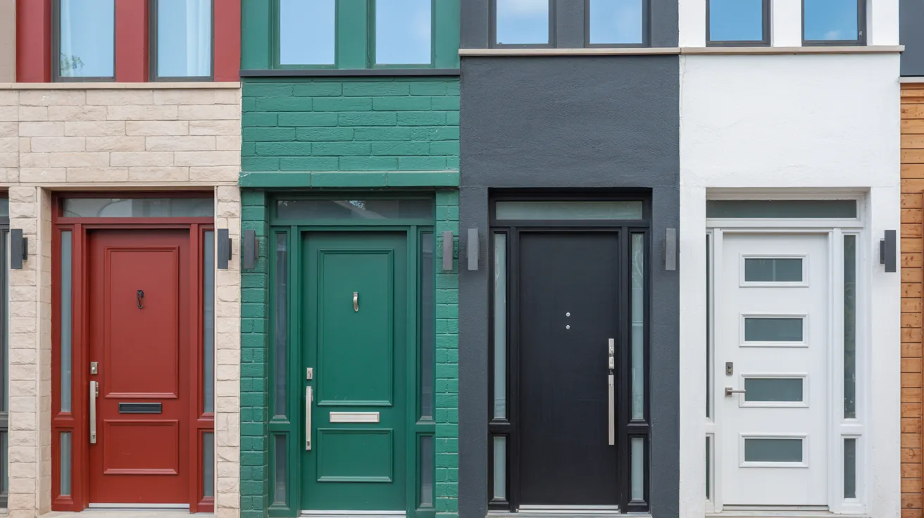 Feng shui front doors in different colors showing energy choices.