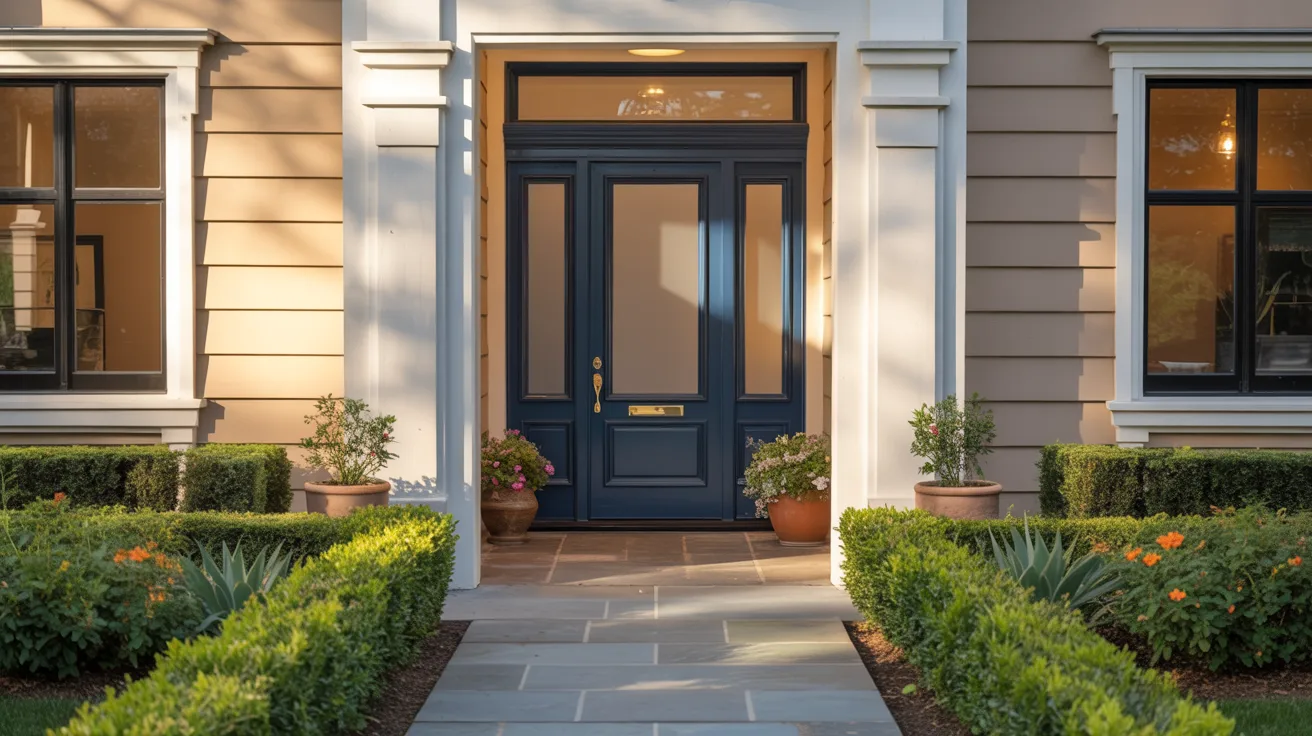 Realistic home entrance showing how front door color creates strong first impression and curb appeal.