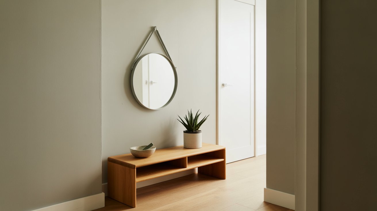 Small entryway with a slim low-height console table.