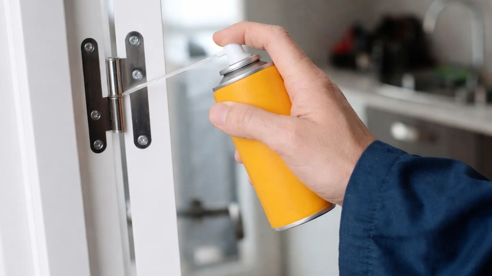 Applying silicone lubricant to sliding door rollers and tracks