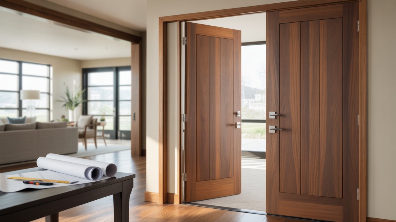 Standard interior home door width shown with accessible hallway and residential design elements