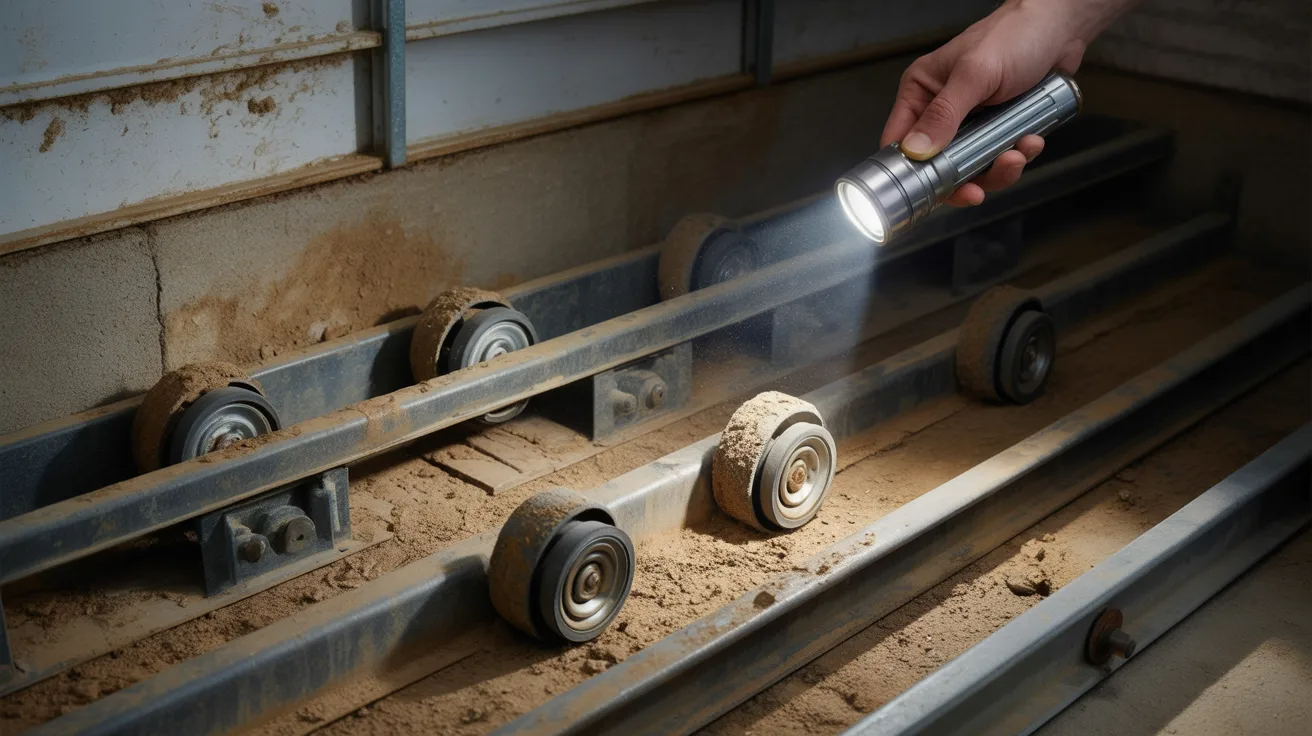 Inspecting garage door tracks for dirt and damage