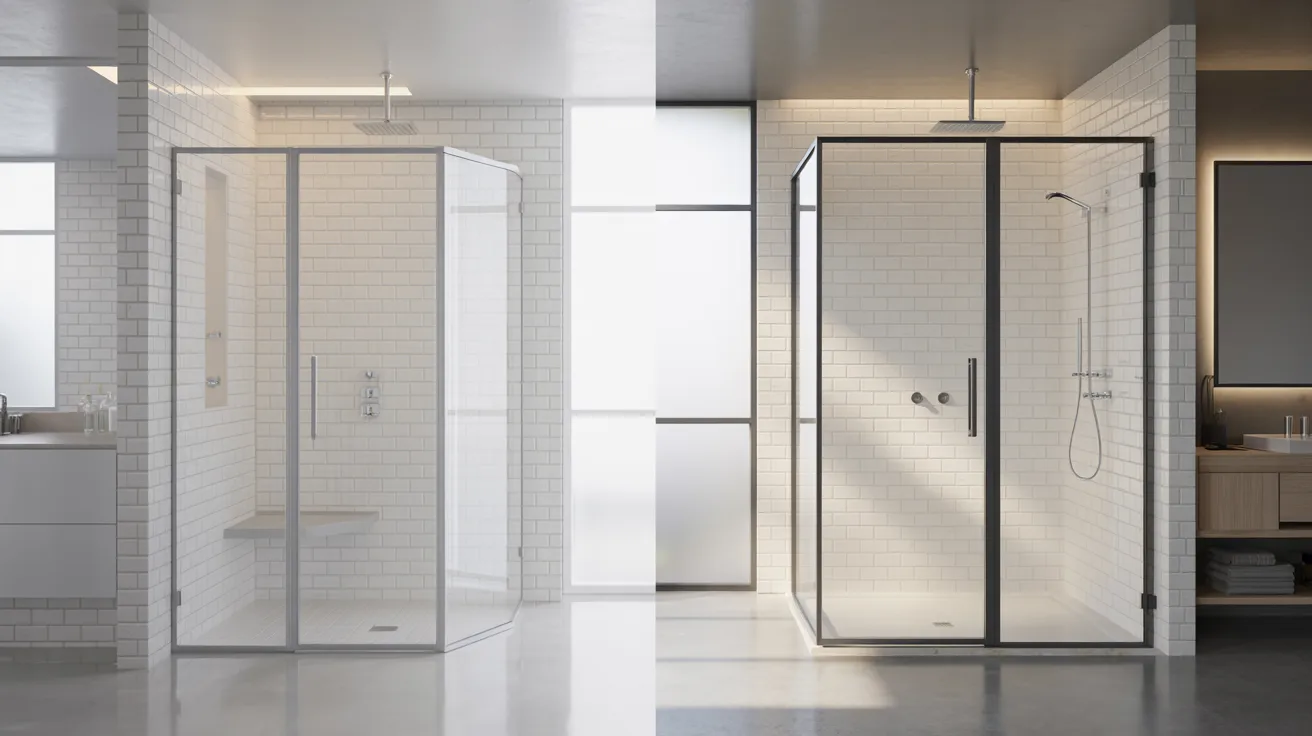 Framed and frameless shower doors shown as decision options based on budget style maintenance and space needs.