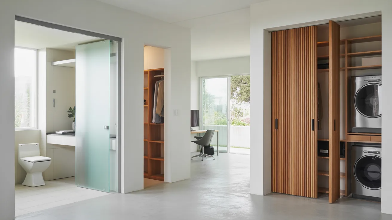 Pocket doors used in different areas of a modern home