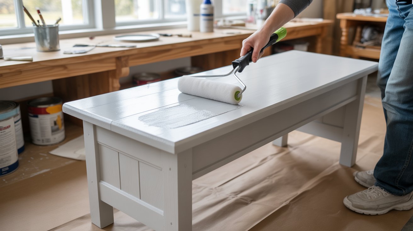 Painting and finishing a DIY mudroom bench
