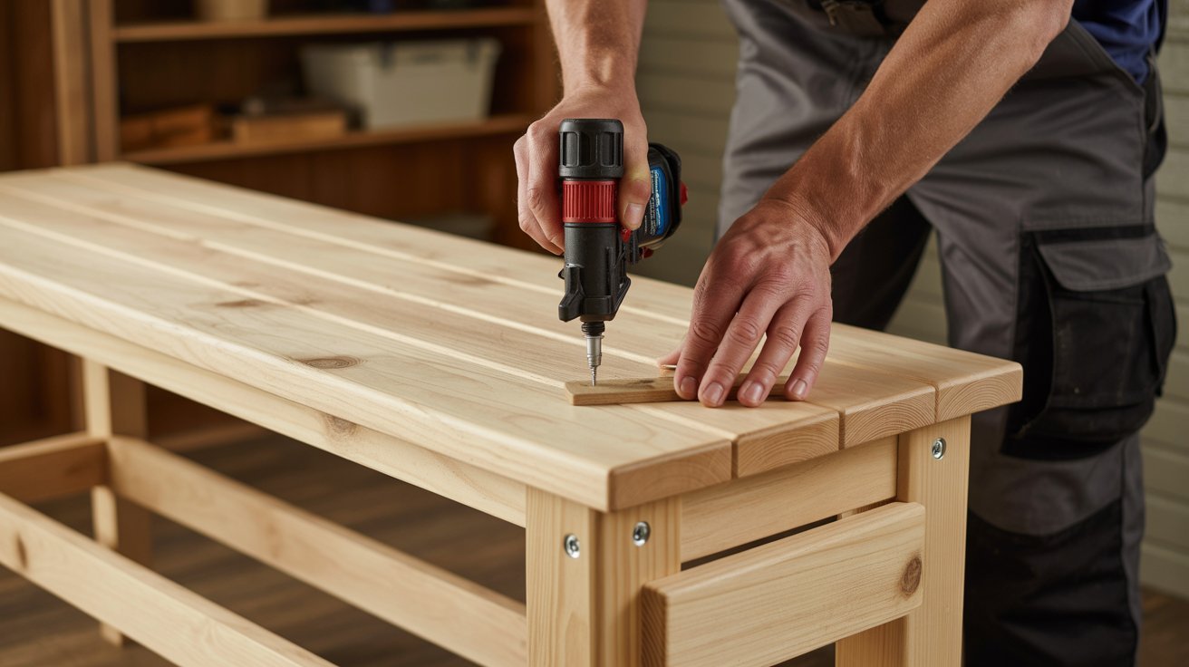 Attaching the seat to a DIY mudroom bench frame