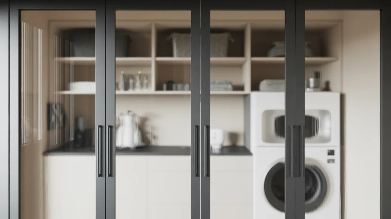Frosted glass doors covering a laundry closet.