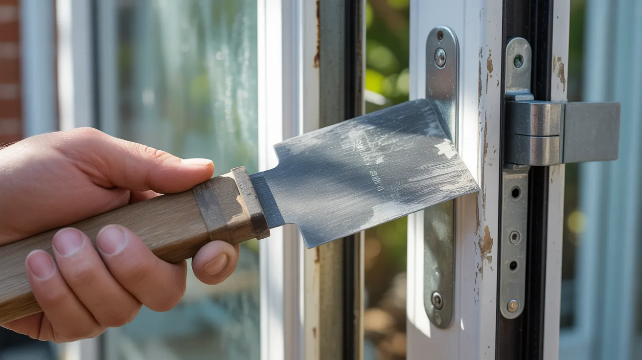 Using a flat tool to unlock a sliding door latch