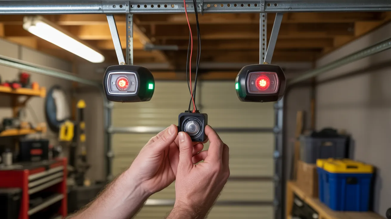 Checking garage door safety sensors near the floor tracks