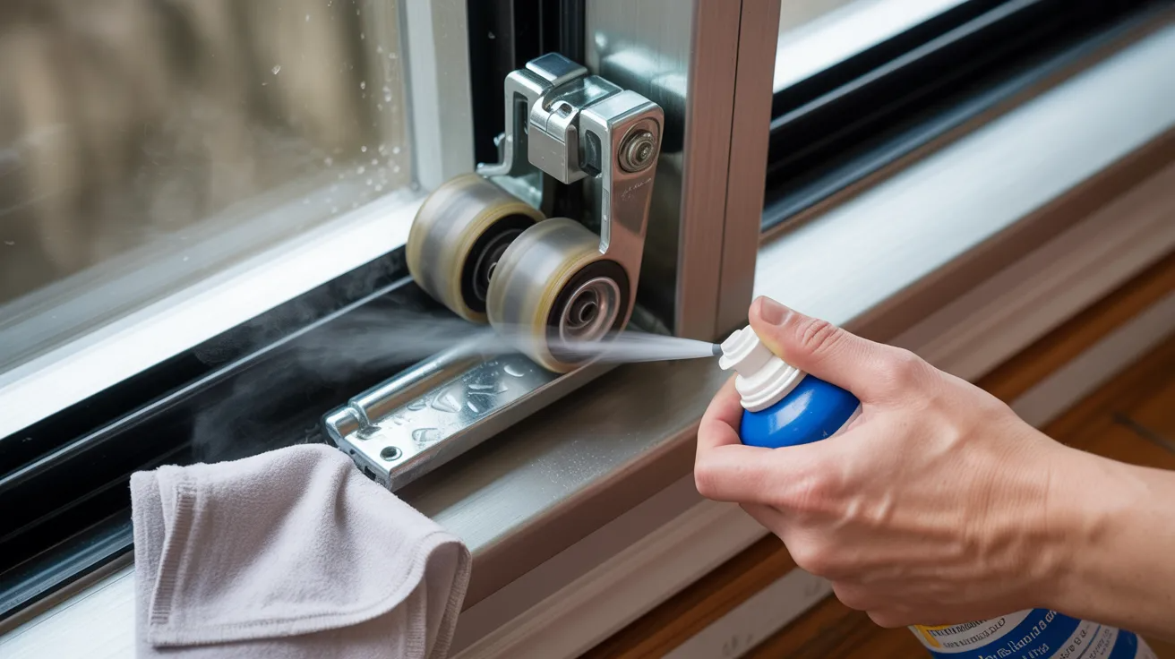 Cleaning and lubricating bifold door rollers to fix sticking inside the top track.