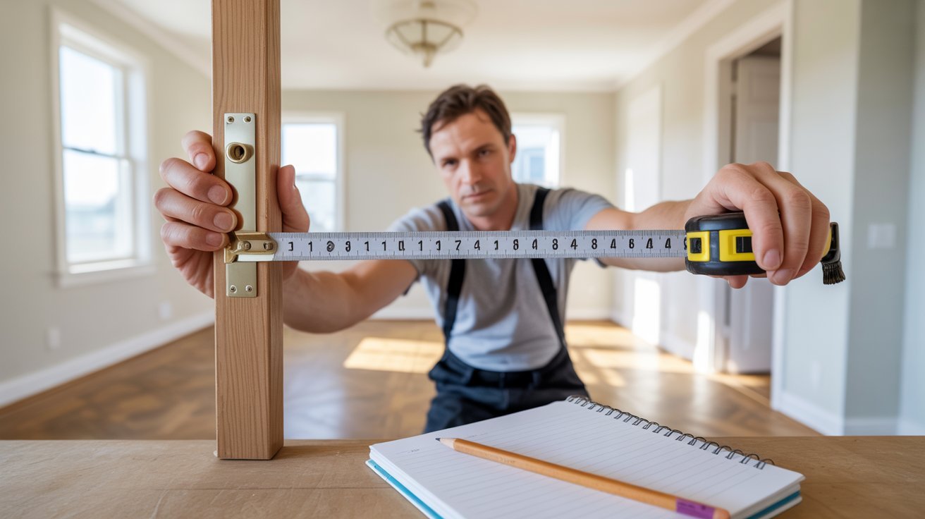Door width measured at top, middle, and bottom for accurate replacement door sizing.