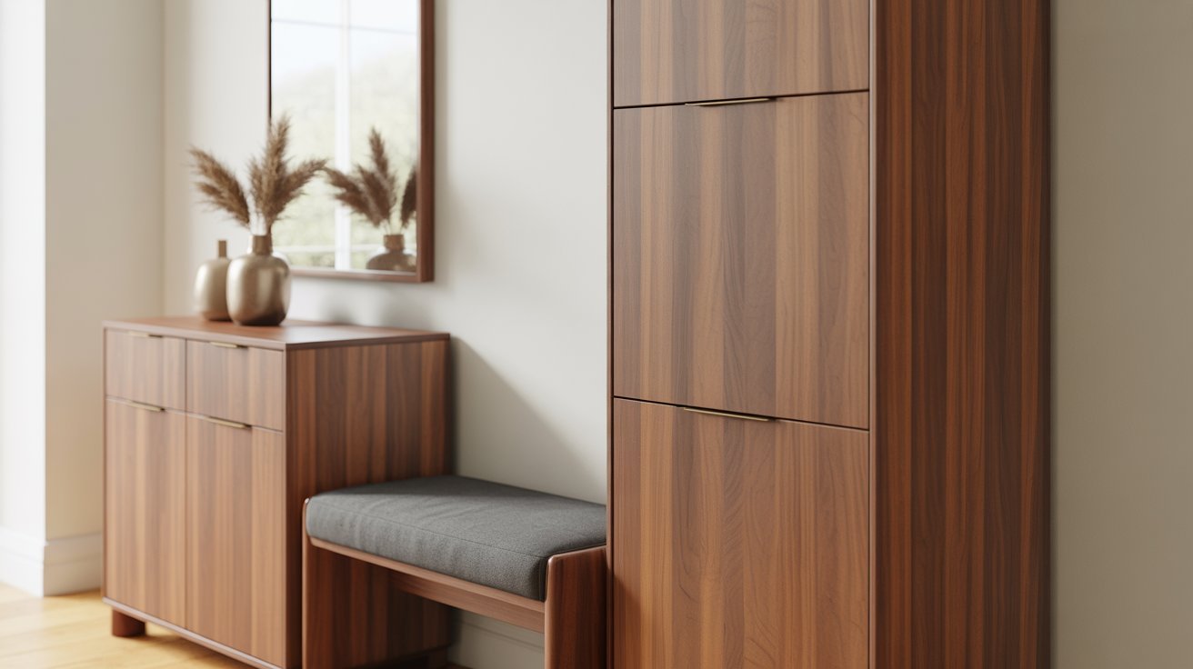 Entryway furniture with coordinated matching heights.