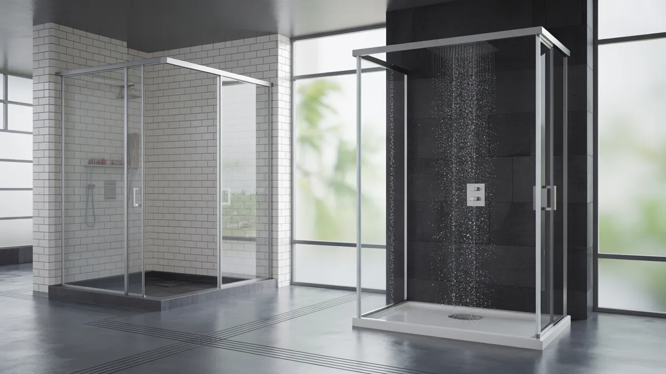 Framed shower door with strong sealing compared to frameless glass shower showing durability safety and water control differences.