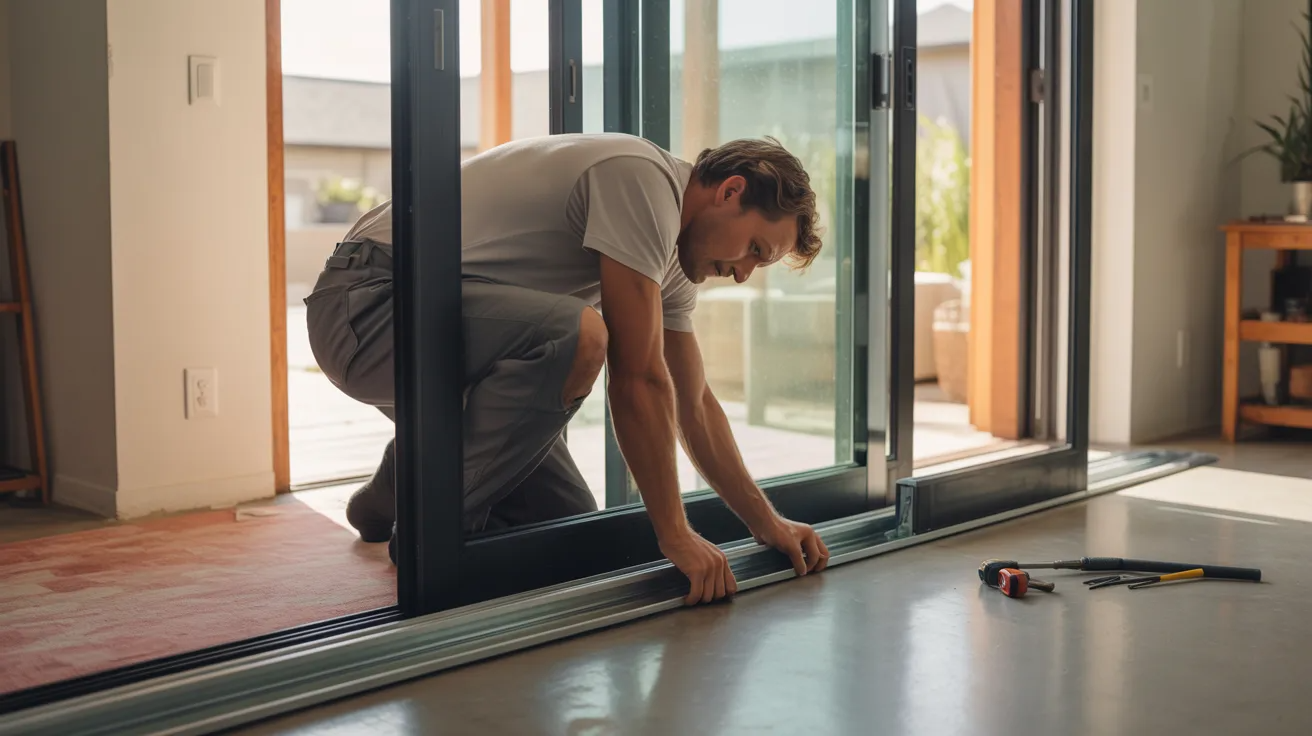 Using a flat tool to unlock a sliding door latch
