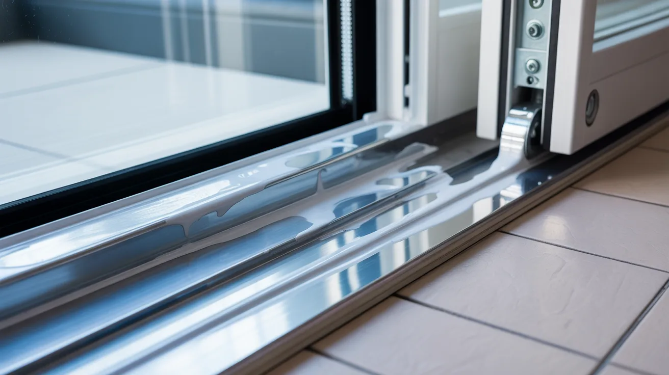 Realistic sliding door track evenly coated with silicone lubricant for smooth and effortless sliding.