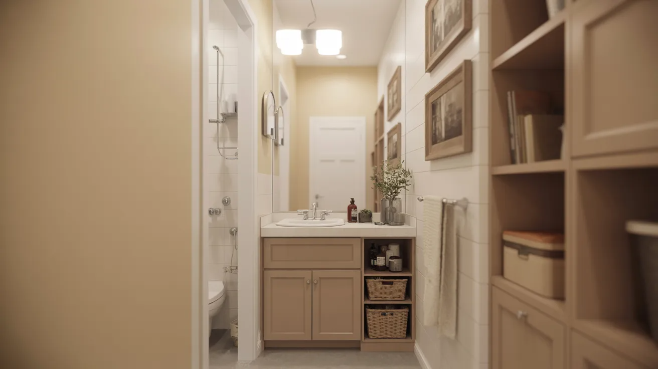 Well-designed small hallway bathroom with clean layout, modern fixtures, and organized space showing how design improves everyday use and appearance.