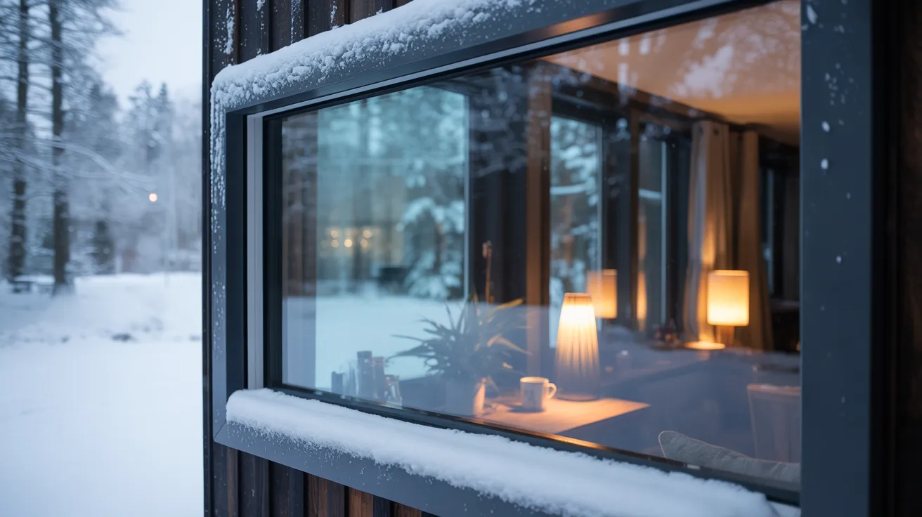 Condensation-resistant window glass staying clear and moisture-free during cold weather.