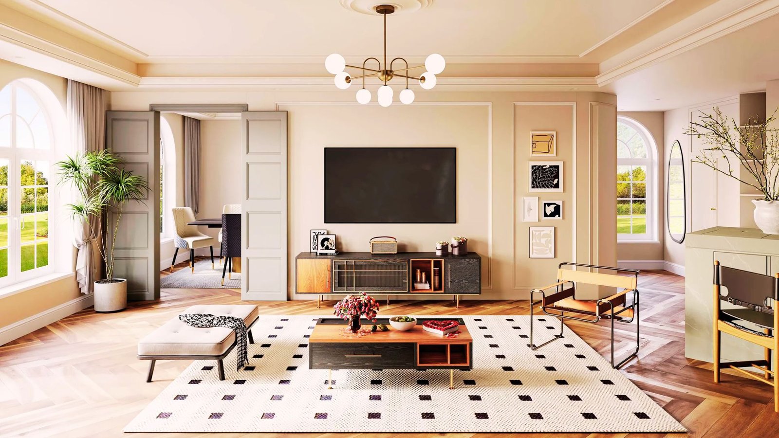 living room corner improved with lighting and plants.
