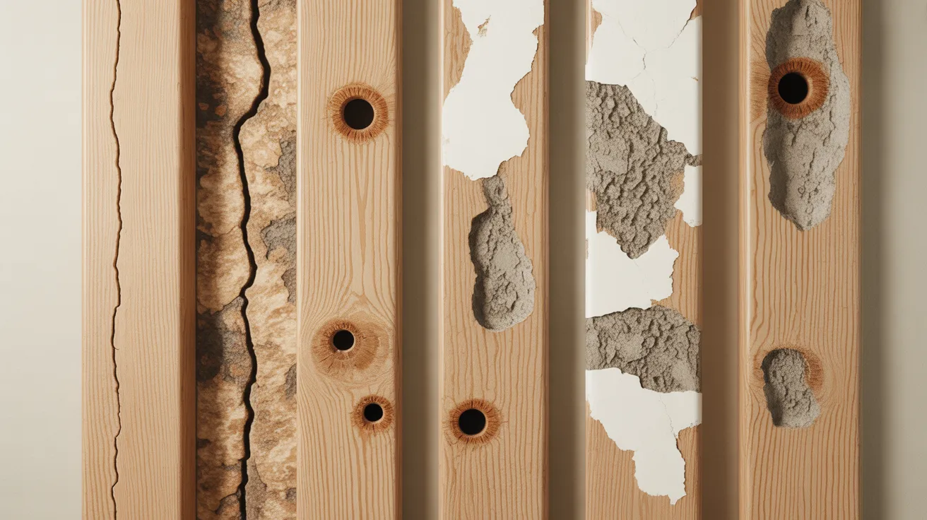 Old wooden door frame showing cracks, chips, and surface damage