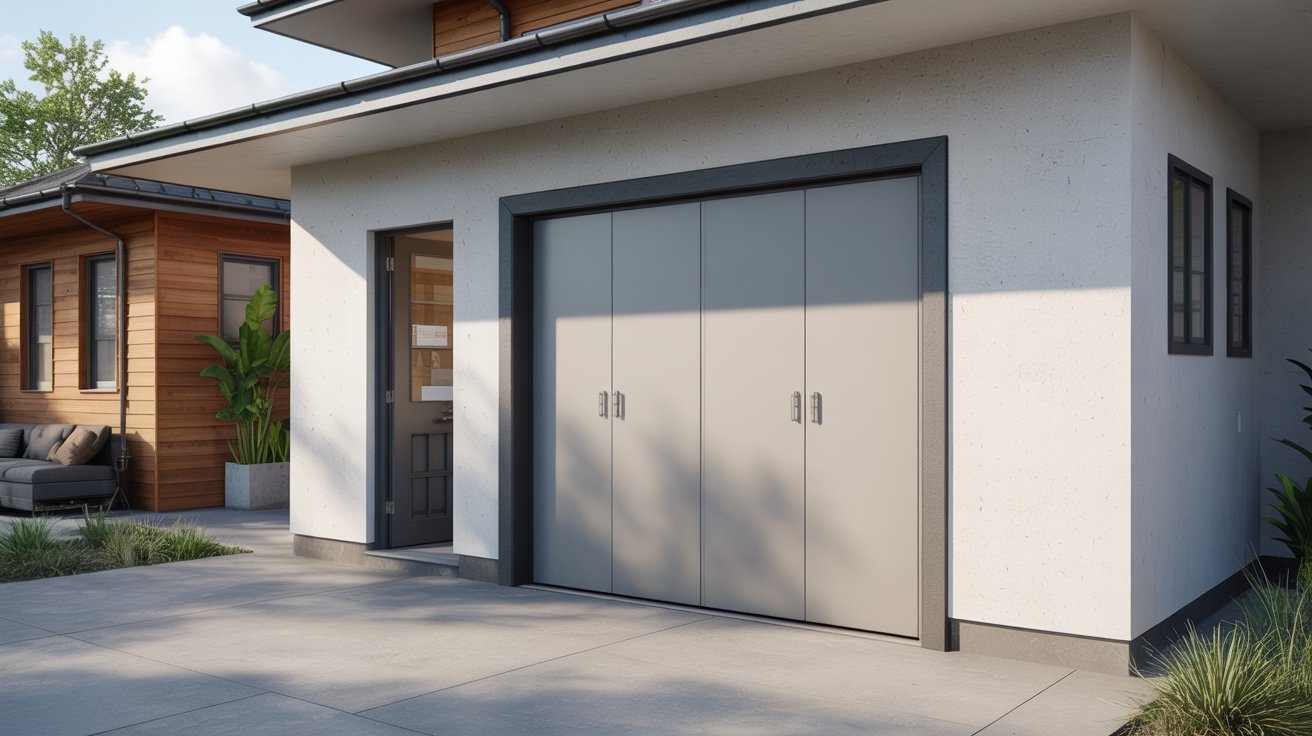 Fire-rated pocket door installed near utility space with durable safety-focused construction.