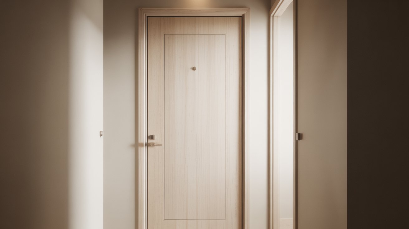 Modern standard interior home door with simple design in clean hallway setting