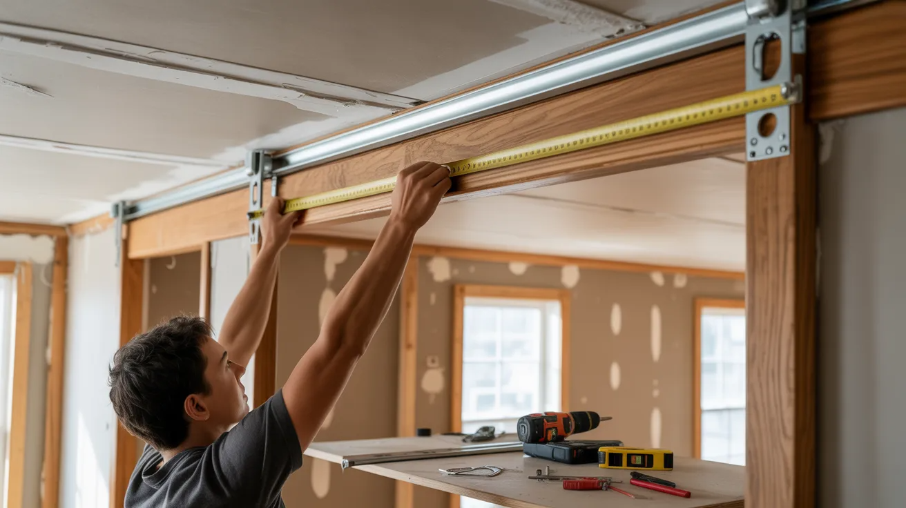 Measuring ceiling clearance for barn door hardware