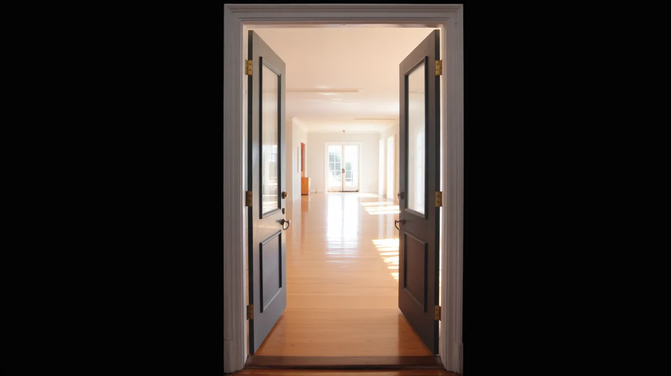 Front door opening fully with clear, unobstructed entryway.