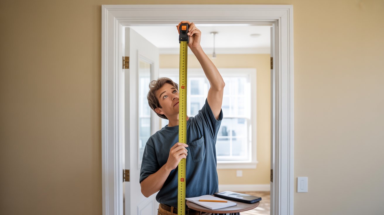 Door height measured on left, center, and right sides for proper fit.