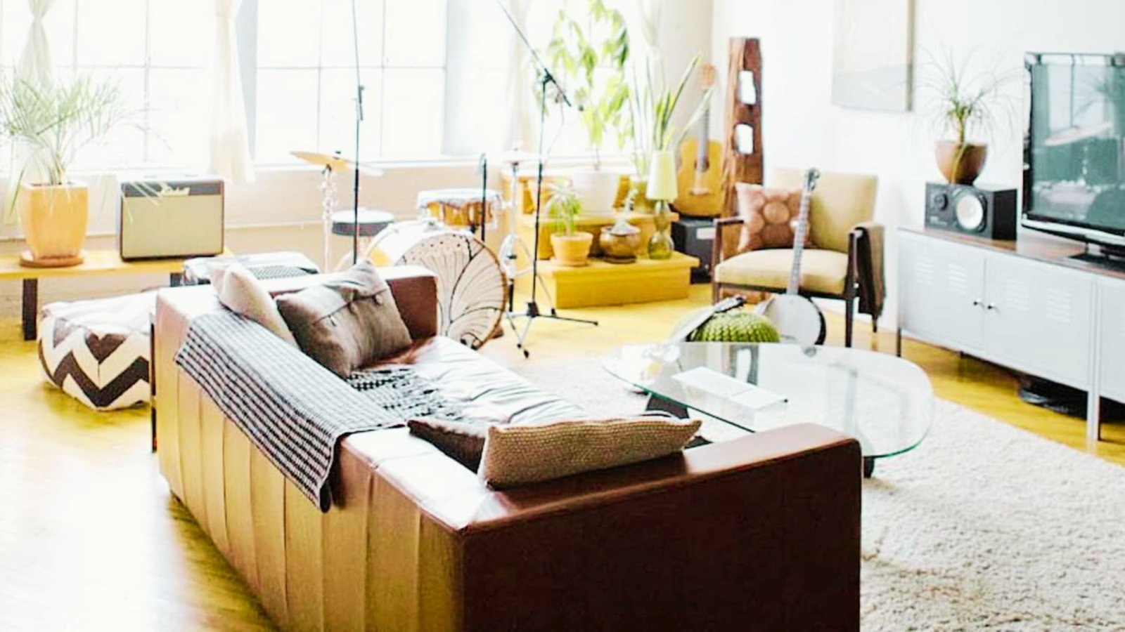 Floating furniture layout in a small living room.