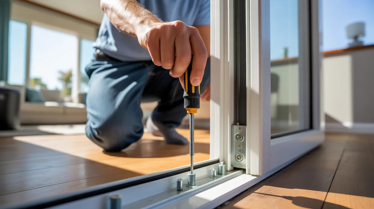 Adjusting sliding door rollers with a screwdriver