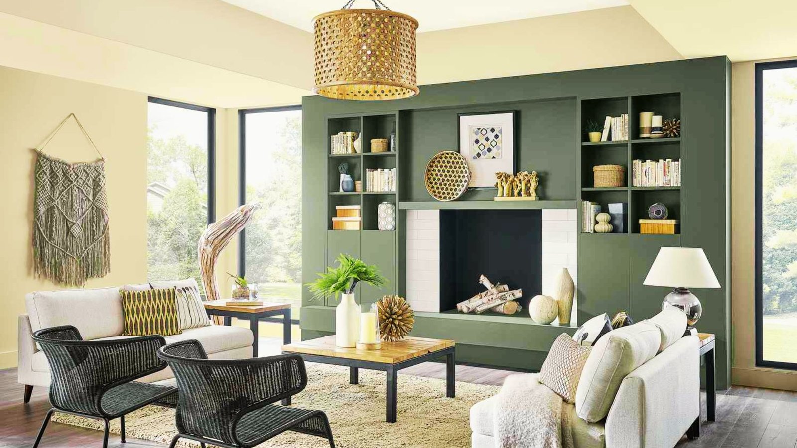 Living room decorated with warm earth tone colors.